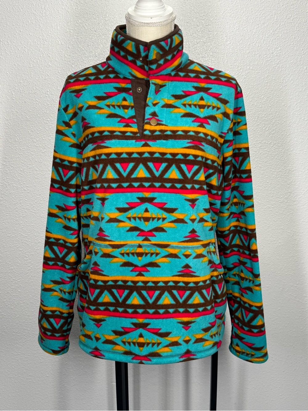 Outback Trading Company Delane Henley Aztec Southwestern Fleece Pullover Large